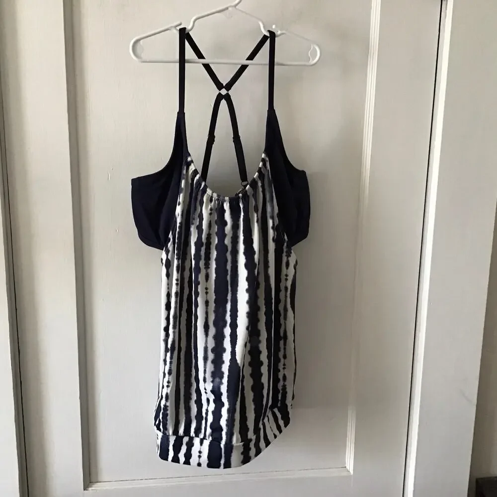 Athleta 36 B/C Blue & White Shibori Tie Dye Swim Tank